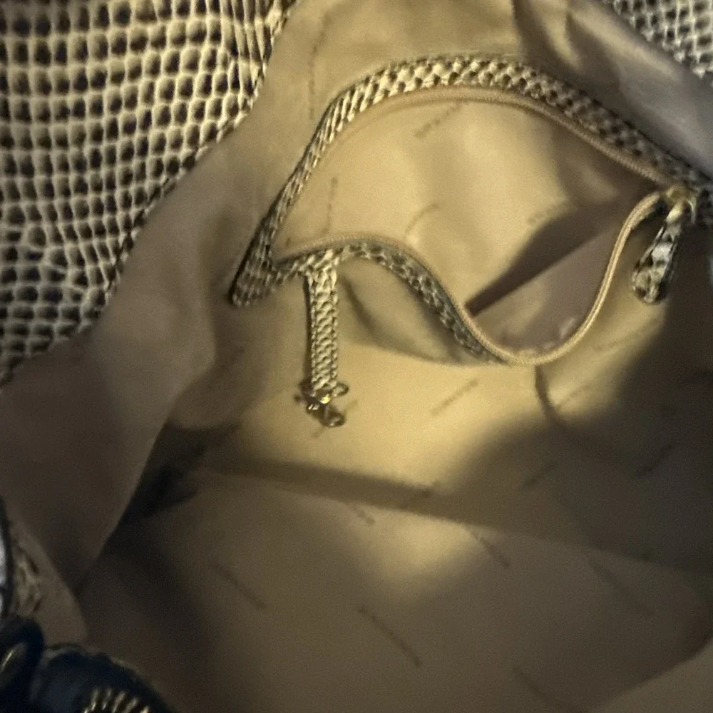 Brahmin Large Elisa Hobo Bag Black/White Snake Embossed Leather Shoulder Purse